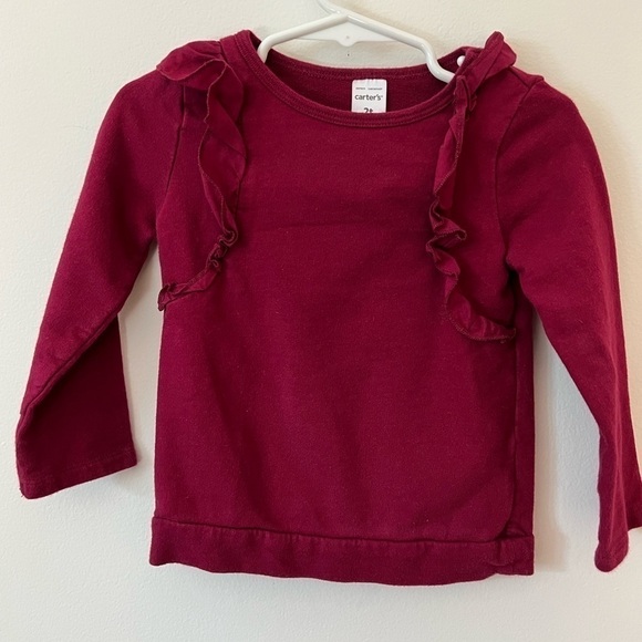 Carters sweatshirt style shirt with ruffle accent, Magenta, Girls 2T - Picture 1 of 5